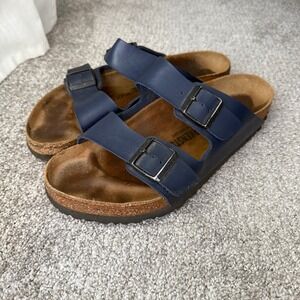 Birkenstock‎ Arizona Leather Sandals Mens Size 44 / 11 Navy Blue Two Strap